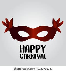 Happy Brazilian Carnival Day. Red carnival mask and black typography on white background