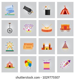 Happy Brazilian Carnival Day. Set of 16 colorful carnival circus elements