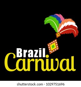 Happy Brazilian Carnival Day. carnival typography with feathers on black background