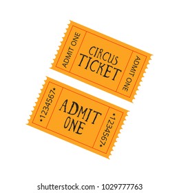 Happy Brazilian Carnival Day. Yellow color carnival circus tickets on white background