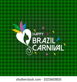 happy brazilian carnival festival. carnival creative typography on green cheque background