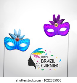 happy brazilian carnival festival. carnival poster having purple and blue masks and creative typography on grey background