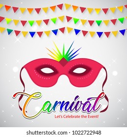 happy brazilian carnival festival. carnival red mask with creative typography on grey background