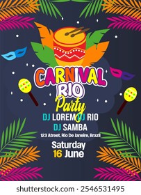 Happy Brazilian Festival Flyer with cute colorful flat design