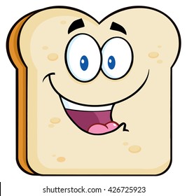 Happy Bread Slice Cartoon Character. Vector Illustration Isolated On White Background