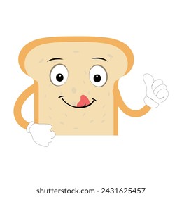 Happy Bread Slice Cartoon Mascot Character, Funny Sandwich Cartoon Vintage Bread Character Retro Style Bread Logo Vector Illustration 60s 70s Bread Retro Style