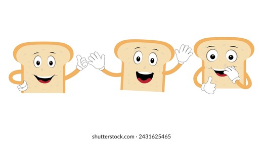 Happy Bread Slice Cartoon Mascot Character, Funny Sandwich Cartoon Vintage Bread Character Retro Style Bread Logo Vector Illustration 60s 70s Bread Retro Style