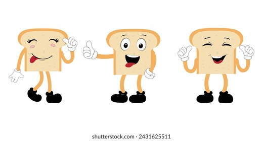 Happy Bread Slice Cartoon Mascot Character, Funny Sandwich Cartoon Vintage Bread Character Retro Style Bread Logo Vector Illustration 60s 70s Bread Retro Style