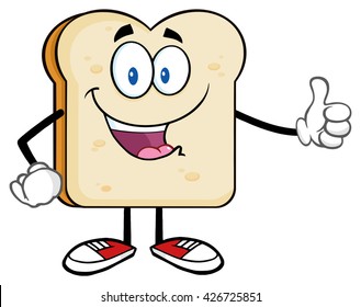 Happy Bread Slice Cartoon Mascot Character Giving A Thumb Up. Vector Illustration Isolated On White Background