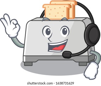 Happy bread toaster mascot design style wearing headphone