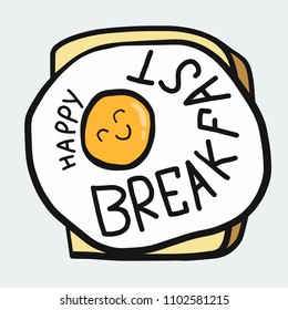 Happy breakfast egg and bread cartoon smile face doodle vector illustration