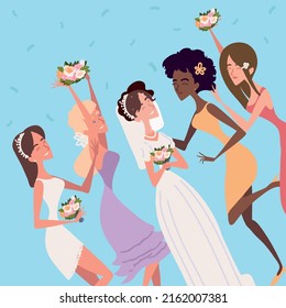 happy bride and bridesmaids wedding