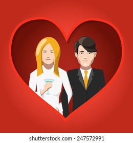 Happy bride and groom in love, flat illustration