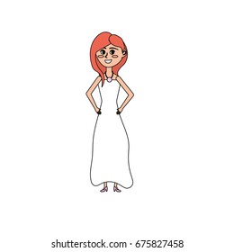 happy bride with hairstyle and elegant gown