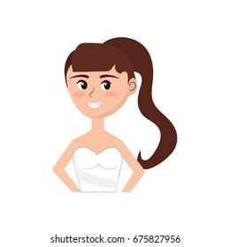 happy bride with hairstyle and elegant gown