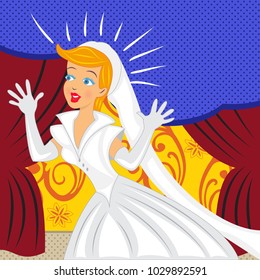 Happy Bride with open hands, cartoon illustration
