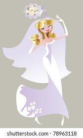 Happy bride throws her friends wedding bouquet
