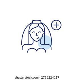 Noiva feliz no véu e mais. Atualização do casamento, plano de cerimônia. Pixel perfeito, ícone de vetor de traçado editável