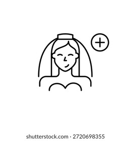 Noiva feliz no véu e mais. Atualização do casamento, plano de cerimônia. Pixel perfeito, ícone de vetor de traçado editável