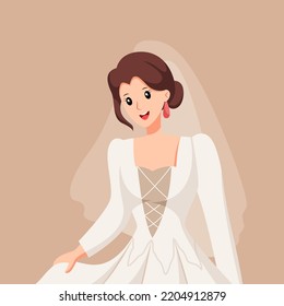 Feliz novia en la ilustración de diseño de personajes de boda