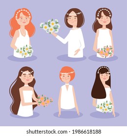 happy brides set on background