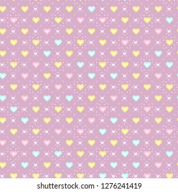 Happy and bright heart seamless vector pattern/ Love candy colors background.
