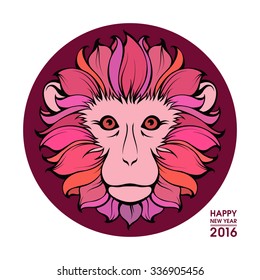 Happy bright red monkey. Abstract color vector illustration for print, tattoo, t-shirt, bag, poster, postcard, greeting card, party invitation, symbol zodiac horoscope. Happy new year - 2016