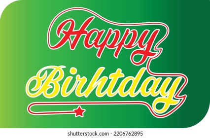 Happy Brithday Hand Drawn Vector Green Design On Background Vector, Sticker