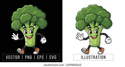Happy Broccoli Cartoon Character – Healthy Food Illustration for Kids