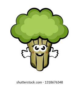 Happy broccoli cartoon. Colored sketch. Vector illustration design