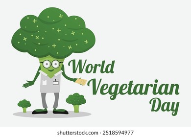 Feliz brócolis. Mascote de brócolis vegetal. Cartaz ou faixa do dia vegetariano