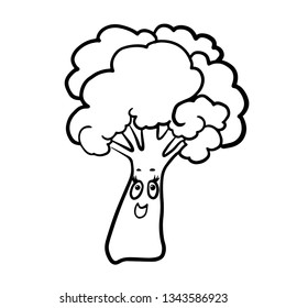 Happy broccoli doodle sketch on white background