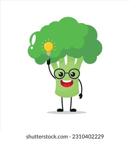 Happy Broccoli Get Inspiration And Lamp Shine Above His Head