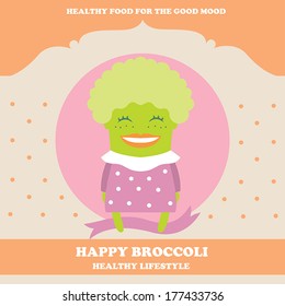 Happy Broccoli. Healthy lifestyle. Healthy food for the good mood poster.