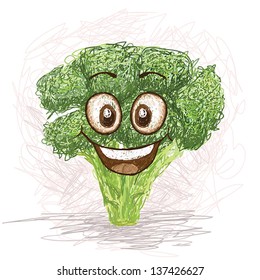 happy broccoli vegetable cartoon character smiling. 