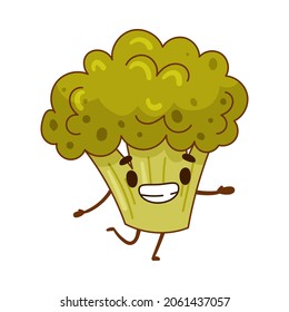 Happy broccoli vegetable character cartoon vector illustration on white background