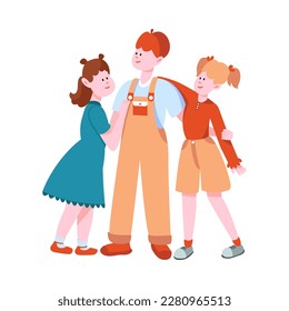 Happy Brother and Sister Playing Together Vector Illustration