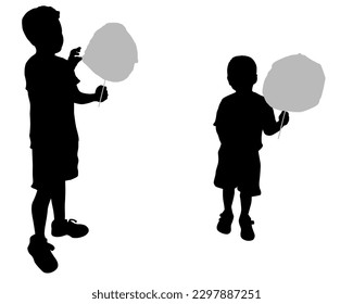 Happy brothers silhouettes with cotton candy