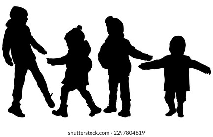 Happy brothers silhouettes in the winter