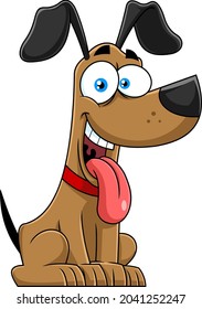 Happy Brown Hund Cartoon Charakter mit Zunge draußen. handgezeichnete Vektorgrafik einzeln auf transparentem Hintergrund