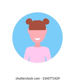 happy brown hair girl face avatar little child female cartoon character portrait flat white background