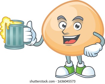 Happy brown hoppang mascot design with a big glass