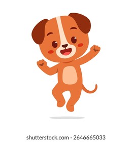 Feliz Brown Puppy pulando com excitação e alegria no fundo branco Ilustração