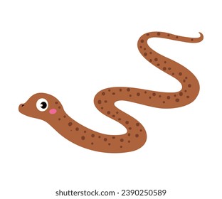 Happy Brown Snake or Serpent Crawling Vector Illustration