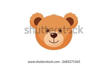 A happy brown teddy bear face with dark brown eyes and a black nose.