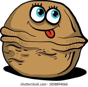 Happy brown walnut, illustration, vector on white background