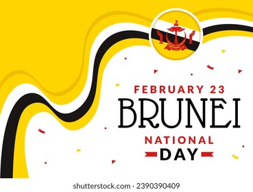 Happy Brunei Darussalam National Day Vector Illustration on 23 February with Waving Flag in Patriotic Holiday Flat Cartoon Background Design