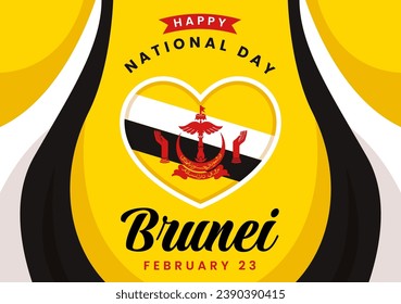 Happy Brunei Darussalam National Day Vector Illustration on 23 February with Waving Flag in Patriotic Holiday Flat Cartoon Background Design