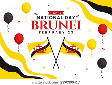 Happy Brunei Darussalam National Day Vector Illustration on 23 February with Waving Flag in Patriotic Holiday Flat Cartoon Background Design