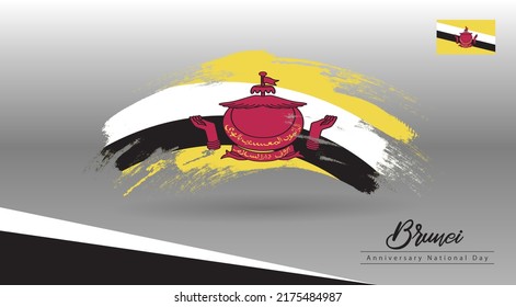 Happy Brunei National Day. Paint brush style flag, Banner, Greeting card, Flyer design. Poster Template Design